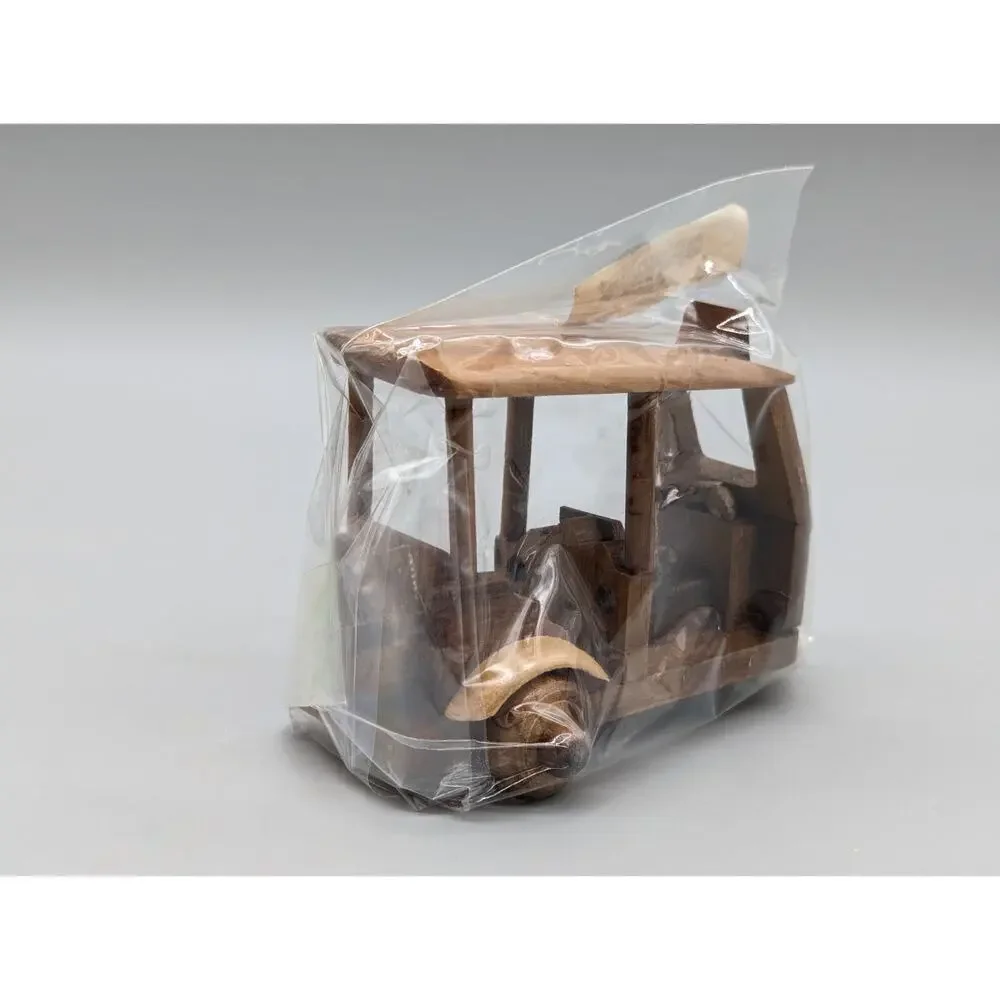 Hand Carved Wood Wooden Thai Tuk Tuk Taxi Model Car Hobby 5